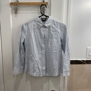 Theory Blue and White Striped Button-Down Shirt